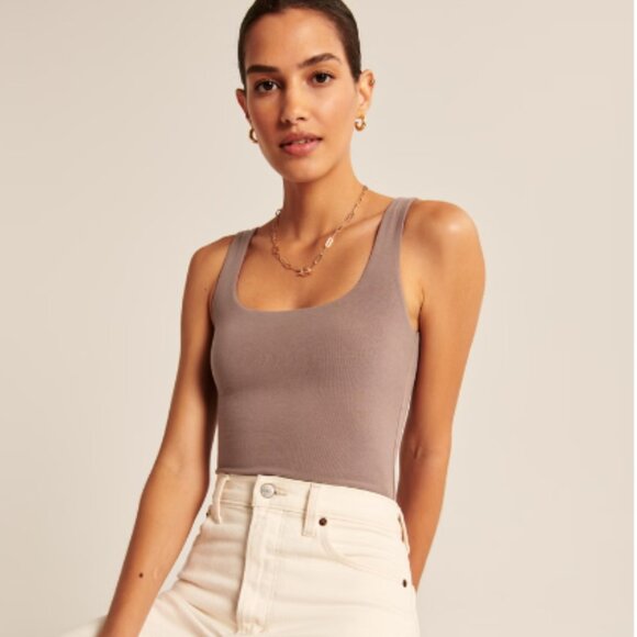 Abercrombie | Soft Matte Seamless Square Neck Bodysuit Tan/Taupe - SZ S - Women - Picture 7 of 11